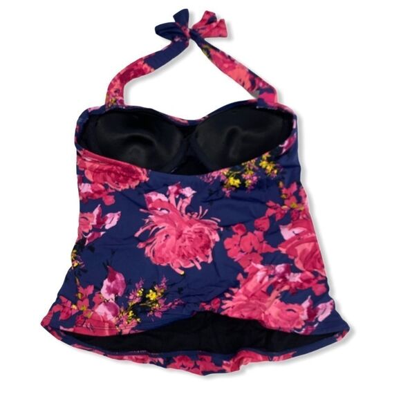 Garnet Hill Floral Underwire Tankini Top Navy Pink Sz 2 - Picture 3 of 3